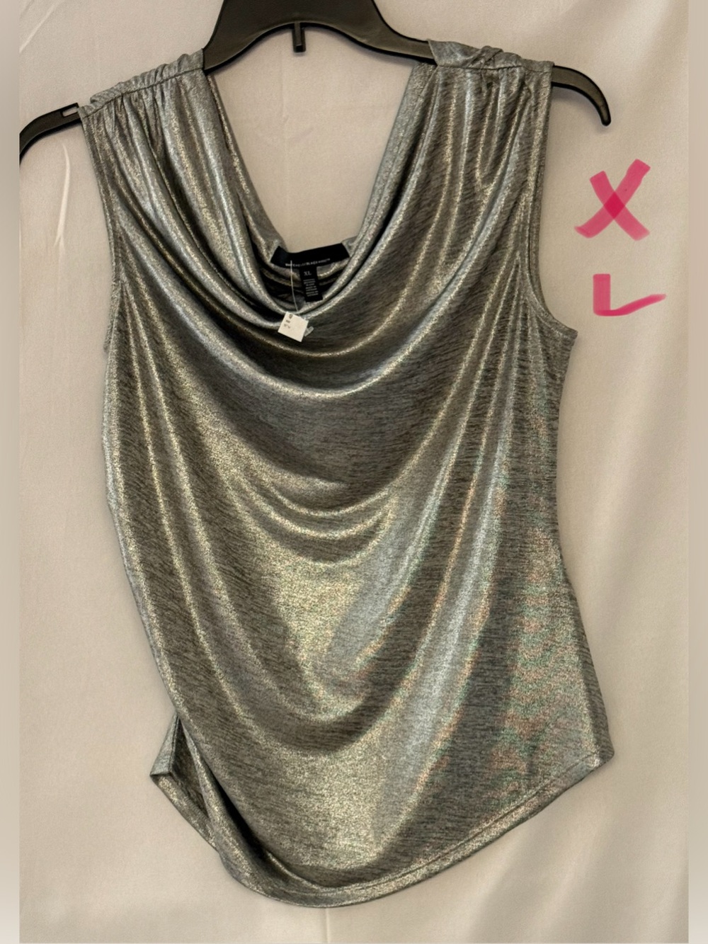 White House Black Market Silver Metallic Draped Cowl Camisole